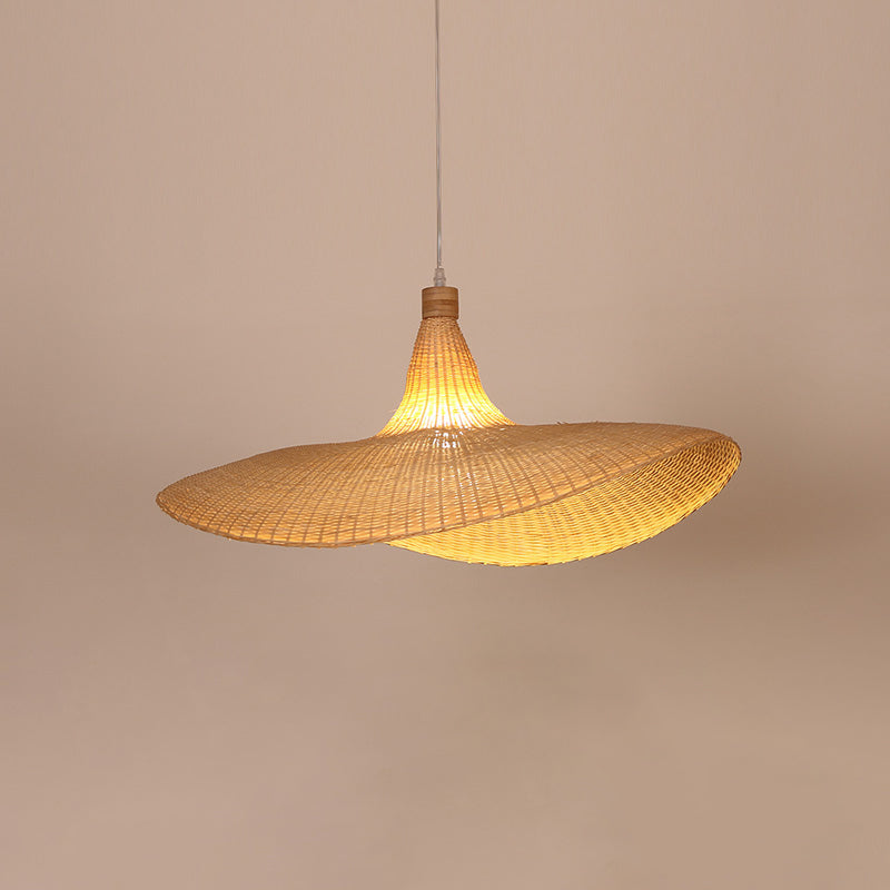 Lotus Leaf Suspension Lighting Minimalist Bamboo 1 Head Wood Pendant Ceiling Light