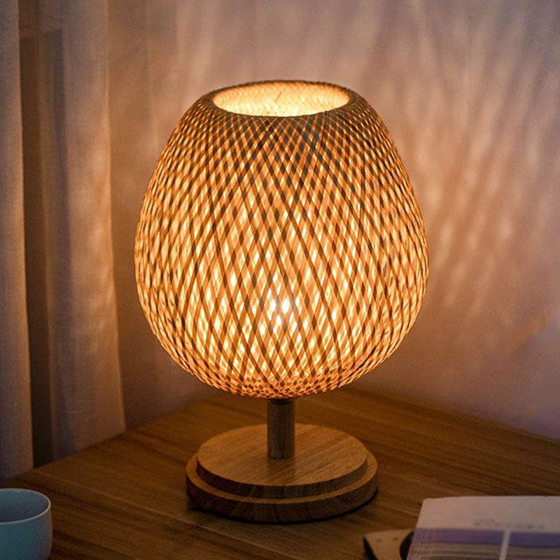 Bamboo Wineglass-Like Table Lamp Nordic Style 1��Bulb Nightstand Light in Wood for Bedroom