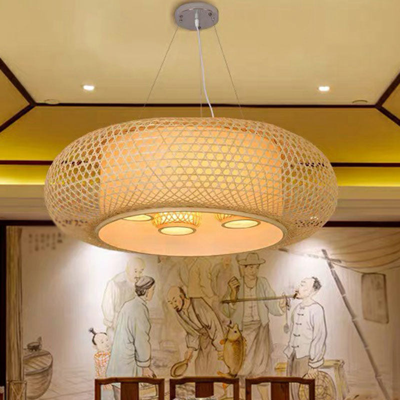 Illuminazione a soffitto in bambù di zucca sud-est asiatico 4 lampadine lampadario in legno