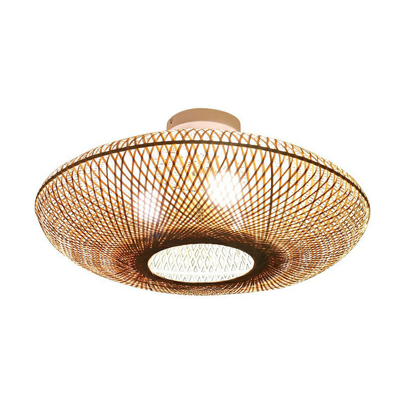 Lantern Bamboo Flush Mount Lighting Minimalist 3 Bulbs Wood Flush Mount for Bedroom