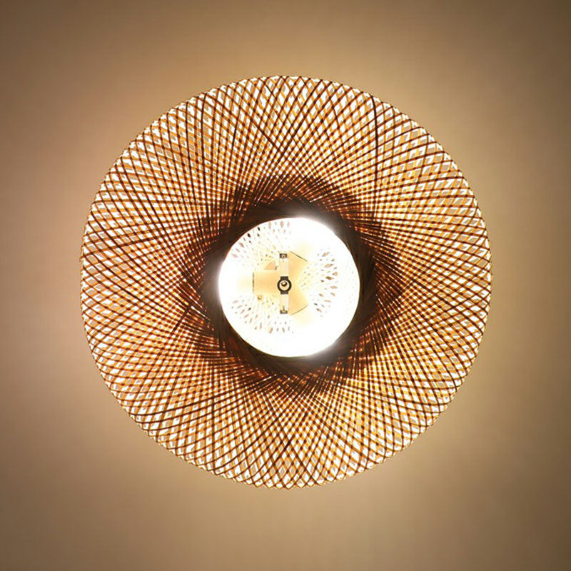 Lantern Bamboo Flush Mount Lighting Minimalist 3 Bulbs Wood Flush Mount for Bedroom