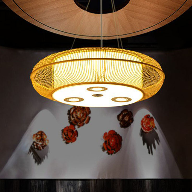 Eenvoud afgeronde drum kroonluchter verlichting bamboe restaurant hanglamp met een hanglamp