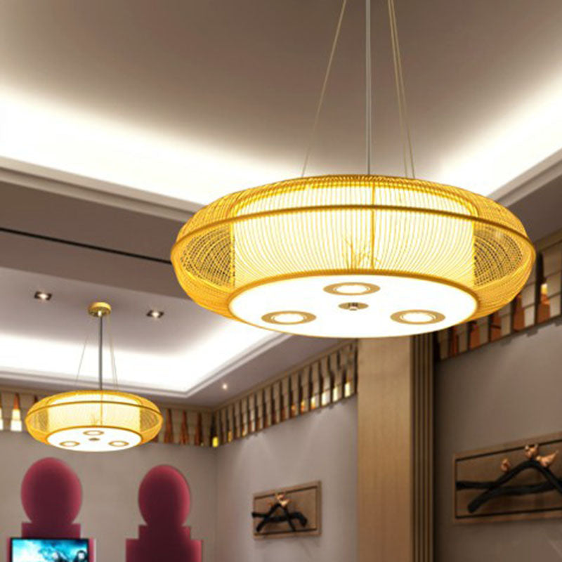 Simplicity Rounded Drum Chandelier Lighting Bamboo Restaurant Pendant Light Fixture