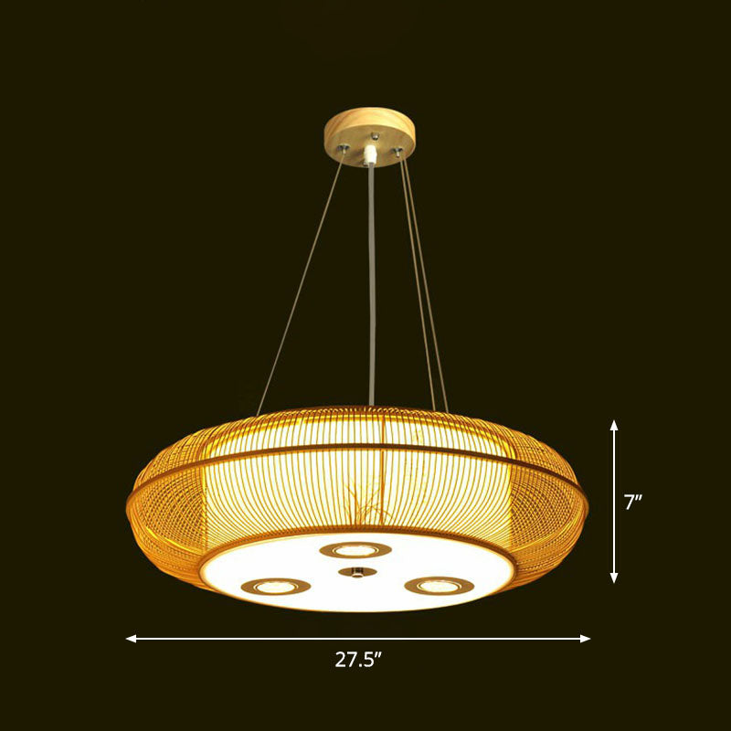 Simplicity Rounded Drum Chandelier Lighting Bamboo Restaurant Pendant Light Fixture