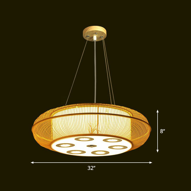 Simplicity Rounded Drum Chandelier Lighting Bamboo Restaurant Pendant Light Fixture