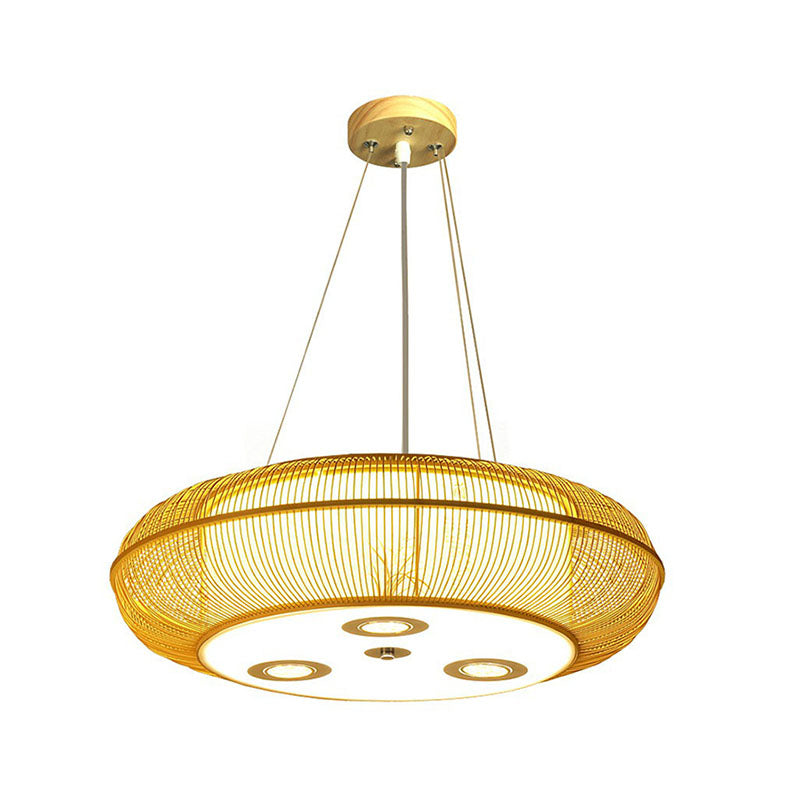 Simplicity Rounded Drum Chandelier Lighting Bamboo Restaurant Pendant Light Fixture