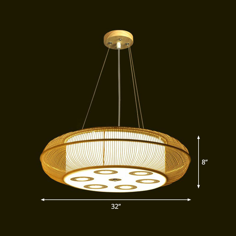 Eenvoud afgeronde drum kroonluchter verlichting bamboe restaurant hanglamp met een hanglamp