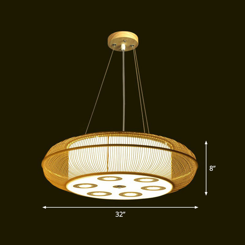 Simplicity Rounded Drum Chandelier Lighting Bamboo Restaurant Pendant Light Fixture