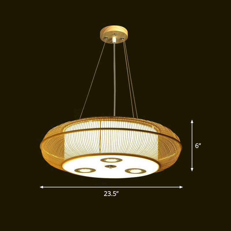 Simplicity Rounded Drum Chandelier Lighting Bamboo Restaurant Pendant Light Fixture