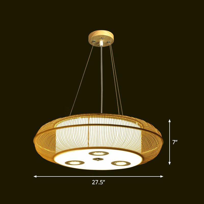 Simplicity Rounded Drum Chandelier Lighting Bamboo Restaurant Pendant Light Fixture