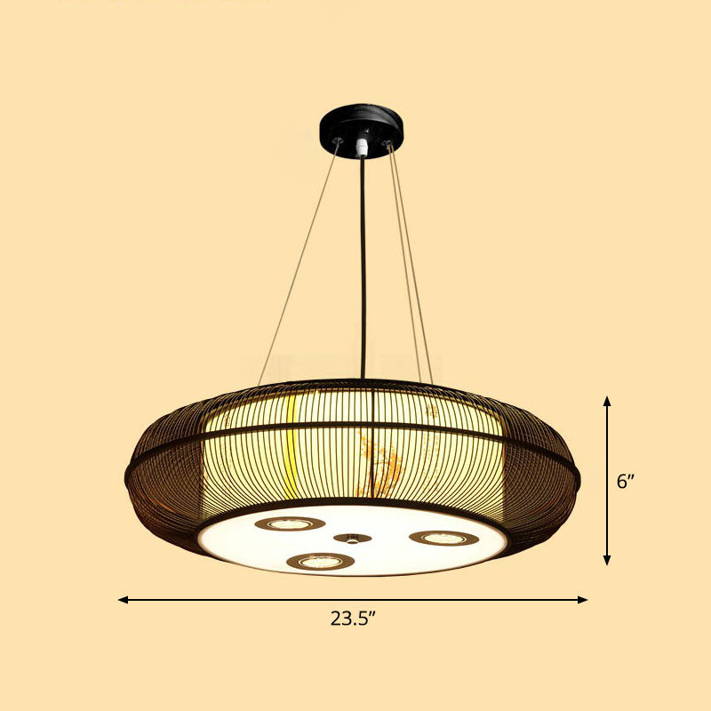 Simplicidad lámpara de lámpara de tambor redondeada lámpara de restaurantes de bambú liverna