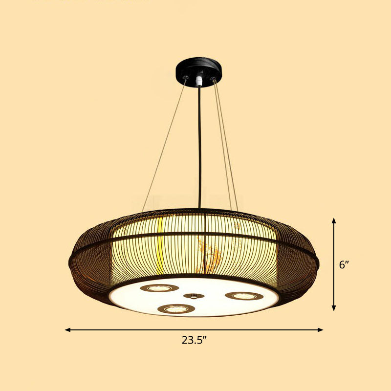 Simplicity Rounded Drum Chandelier Lighting Bamboo Restaurant Pendant Light Fixture