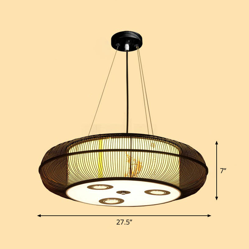 Simplicity Rounded Drum Chandelier Lighting Bamboo Restaurant Pendant Light Fixture