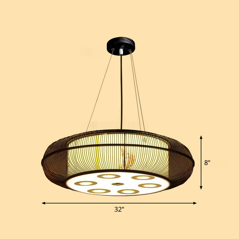 Eenvoud afgeronde drum kroonluchter verlichting bamboe restaurant hanglamp met een hanglamp