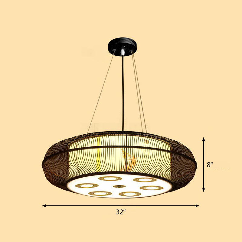 Simplicity Rounded Drum Chandelier Lighting Bamboo Restaurant Pendant Light Fixture