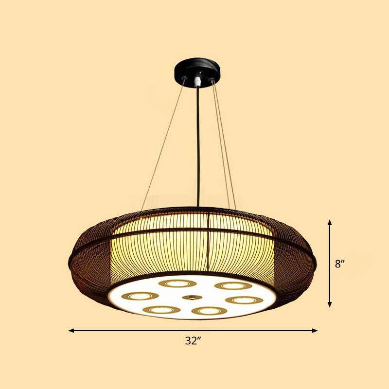 Simplicity Rounded Drum Chandelier Lighting Bamboo Restaurant Pendant Light Fixture