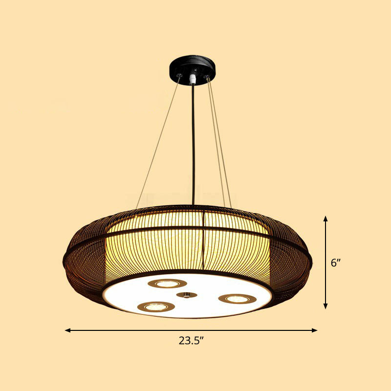 Simplicity Rounded Drum Chandelier Lighting Bamboo Restaurant Pendant Light Fixture