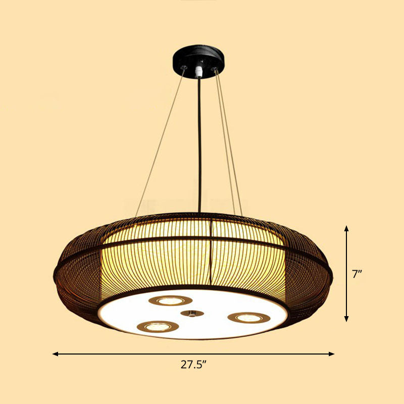 Simplicity Rounded Drum Chandelier Lighting Bamboo Restaurant Pendant Light Fixture