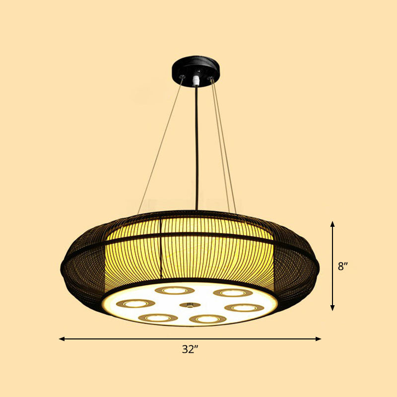 Simplicity Rounded Drum Chandelier Lighting Bamboo Restaurant Pendant Light Fixture