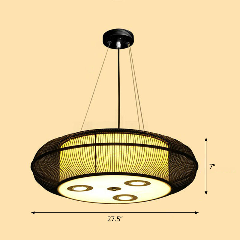 Simplicity Rounded Drum Chandelier Lighting Bamboo Restaurant Pendant Light Fixture