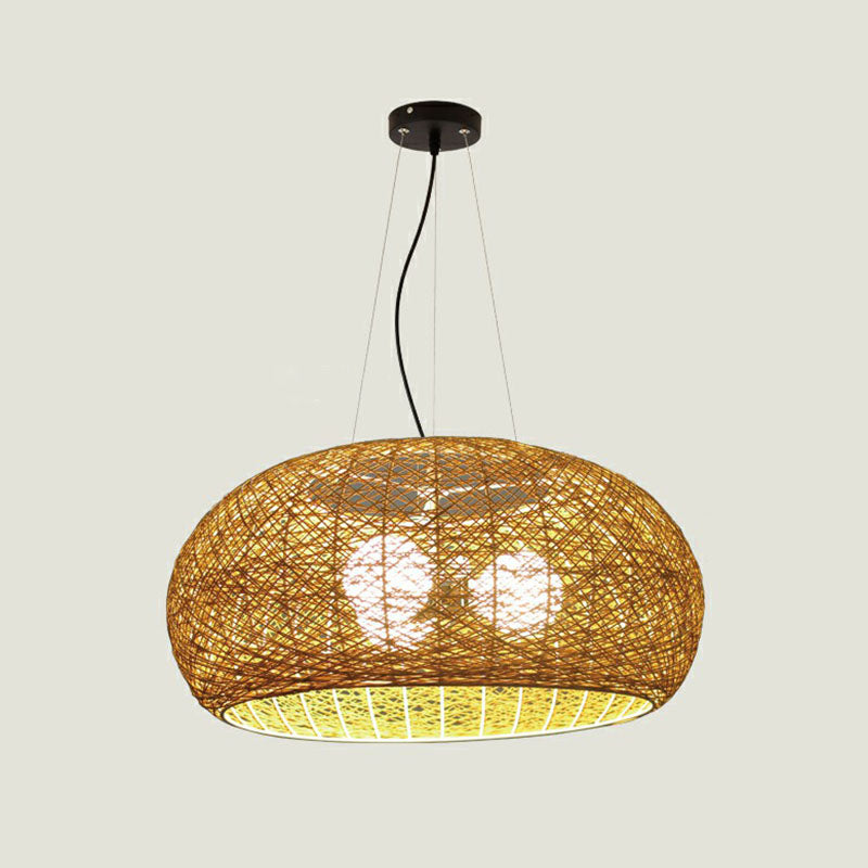 Rattan Curved Drum Ceiling Lighting South-east Asia 3 Heads Chandelier Light Fixture