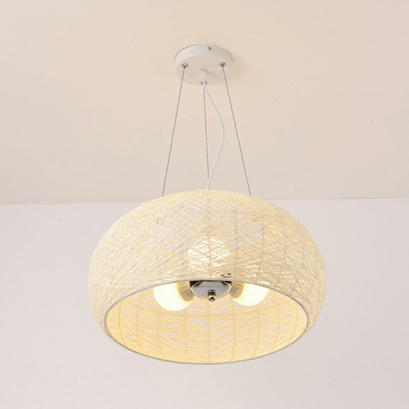 Rattan Curved Drum Ceiling Lighting South-east Asia 3 Heads Chandelier Light Fixture