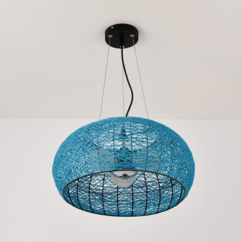 Ratán de techo de tambor curvado de ratán asiático 3 cabezas lámpara de lámpara