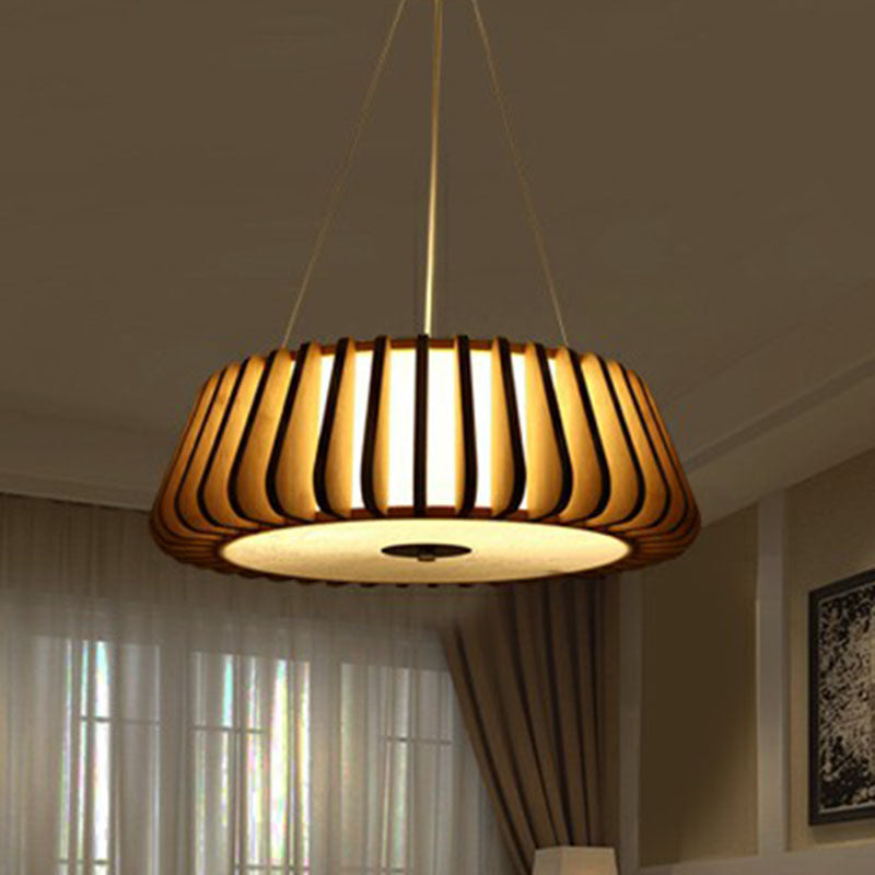 Tapered Drum Chandelier Pendant Light Contemporary 3 Bulbs Living Room Hanging Light in Wood