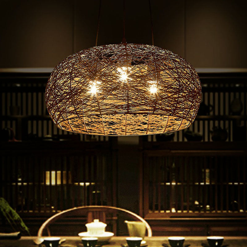 Dome Shade Restaurant lustre Light Rattan 3 Heads Chinois Pendant Lightture