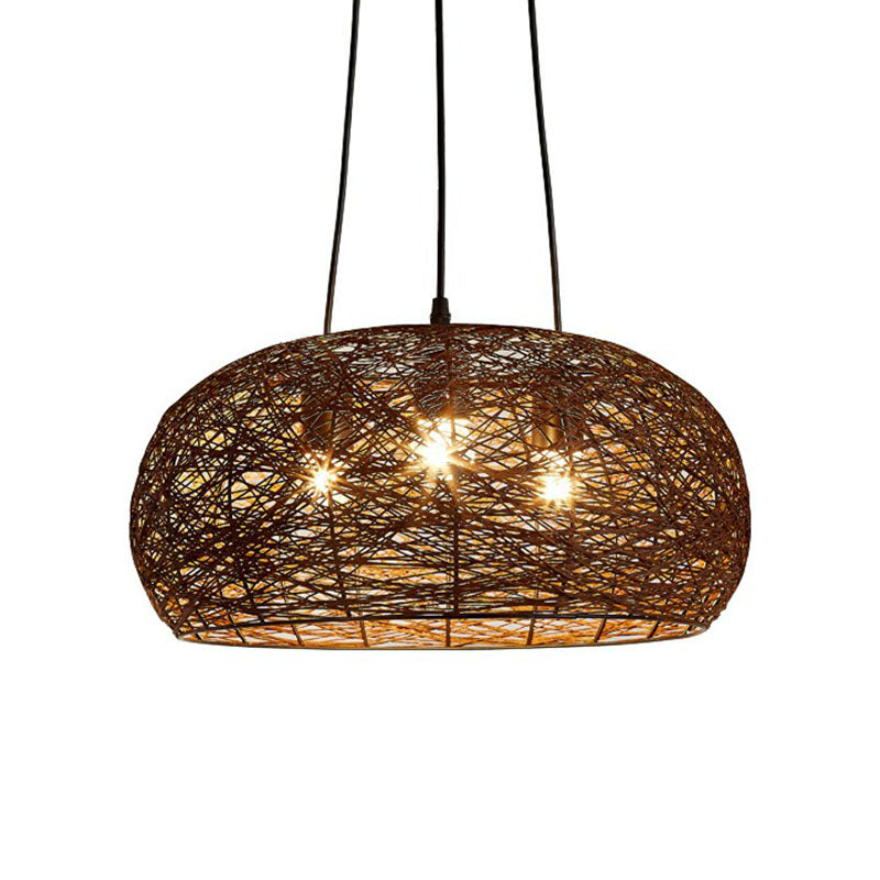 Dome Shade Restaurant lustre Light Rattan 3 Heads Chinois Pendant Lightture