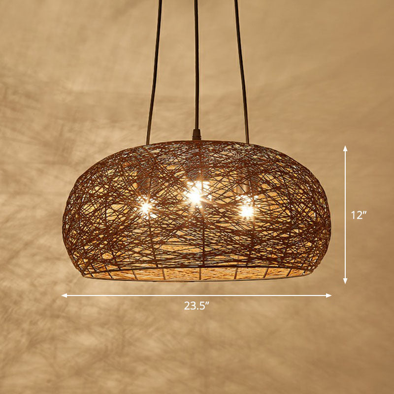 Dome Shade Restaurant lustre Light Rattan 3 Heads Chinois Pendant Lightture