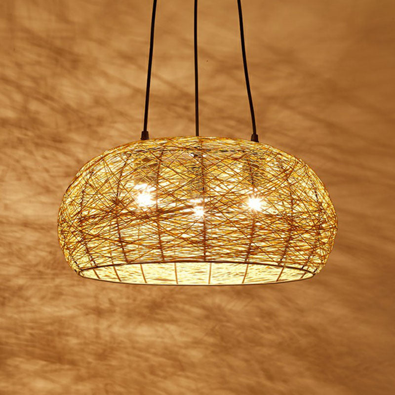 Restaurante Dome Shade Light Rattan 3 cabezas Luz colgante china liviana