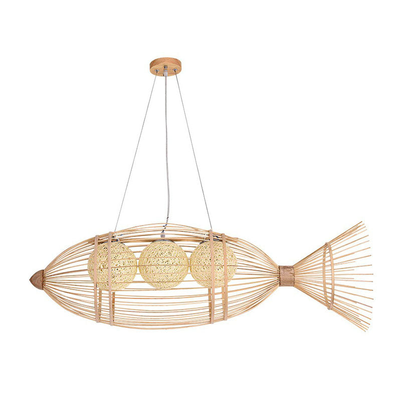 Fish-Shaped Bamboo Chandelier Lighting Minimalist Wood Pendant Light for Corridor