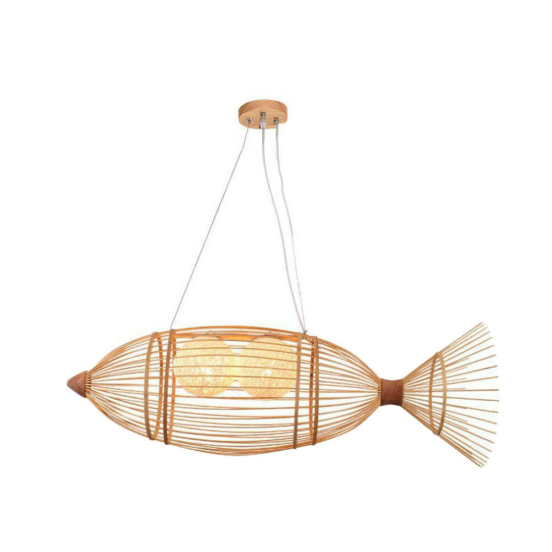 Fish-Shaped Bamboo Chandelier Lighting Minimalist Wood Pendant Light for Corridor