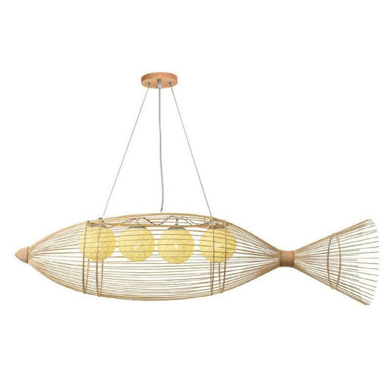 Fish-Shaped Bamboo Chandelier Lighting Minimalist Wood Pendant Light for Corridor