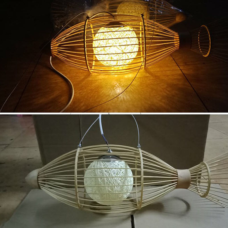 Illuminazione lampadario di bambù a forma di pesce luce a sospensione in legno minimalista per corridoio