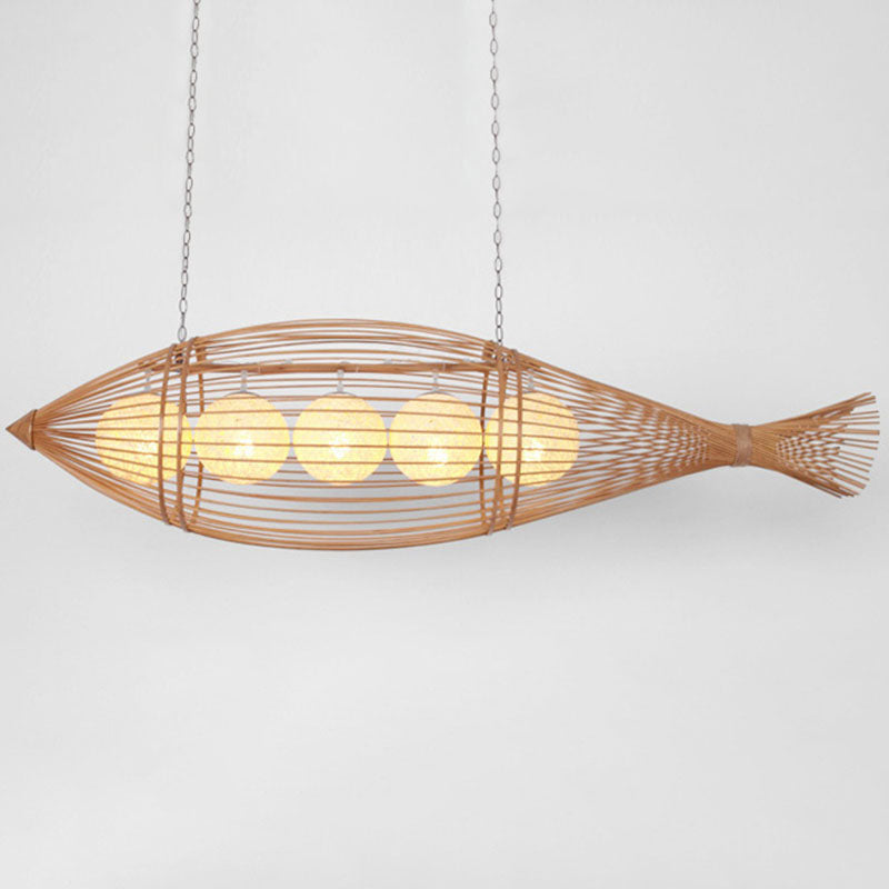 Fish-Shaped Bamboo Chandelier Lighting Minimalist Wood Pendant Light for Corridor