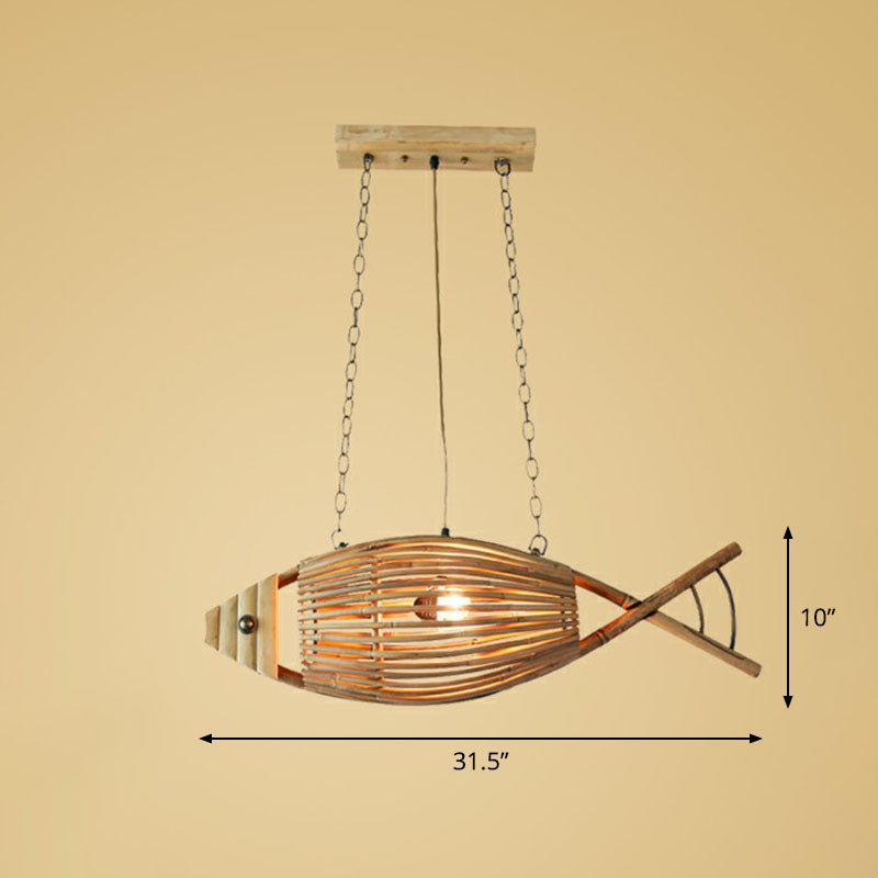 Chandelier de poisson contemporain Light Light Bamboo Tea Room suspendu en bois