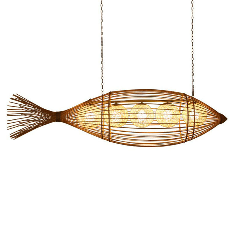 Handcrafted Fish Tea Room Chandelier Lighting Bamboo Minimalist Pendant Light in Wood