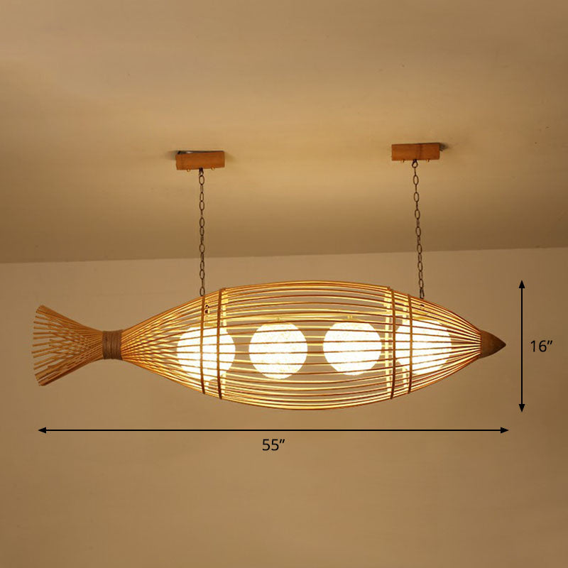 Bamboo Fish Shaped Ceiling Lighting South-east Asia 3 Bulbs Chandelier Light Fixture