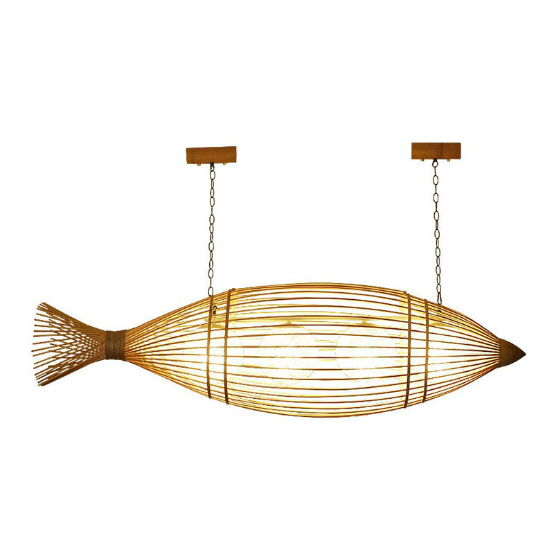 Bamboo Fish Shaped Ceiling Lighting South-east Asia 3 Bulbs Chandelier Light Fixture