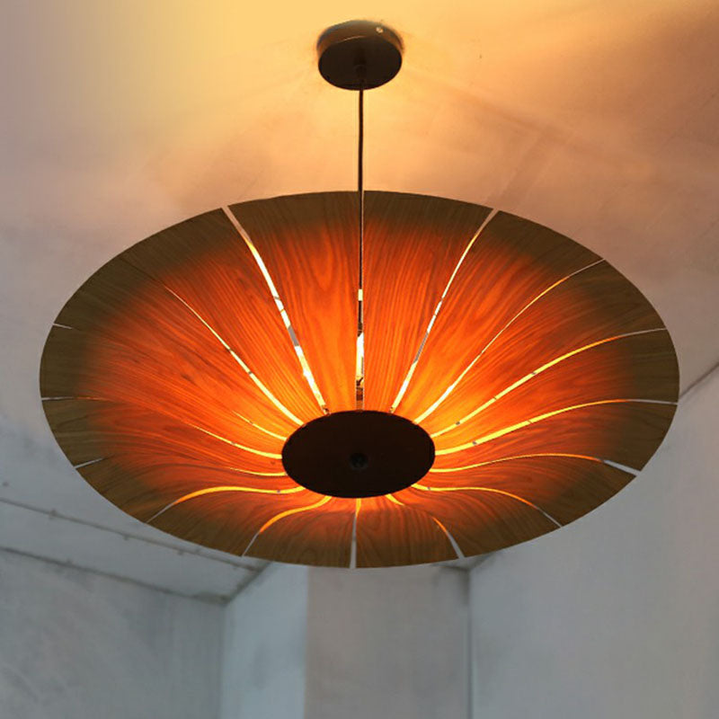 Asian Style Umbrella Chandelier Light Wood 3 Bulbs Restaurant Pendant Light Fixture