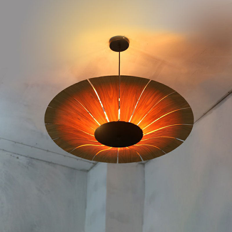 Asian Style Umbrella Chandelier Light Wood 3 Bulbs Restaurant Pendant Light Fixture