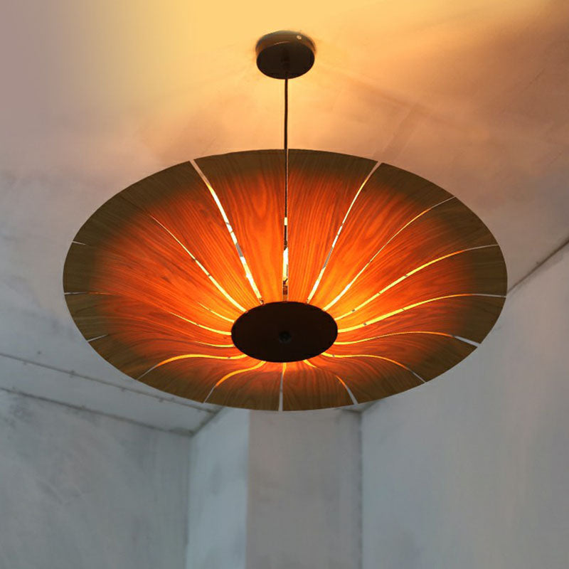 Asian Style Umbrella Chandelier Light Wood 3 Bulbs Restaurant Pendant Light Fixture