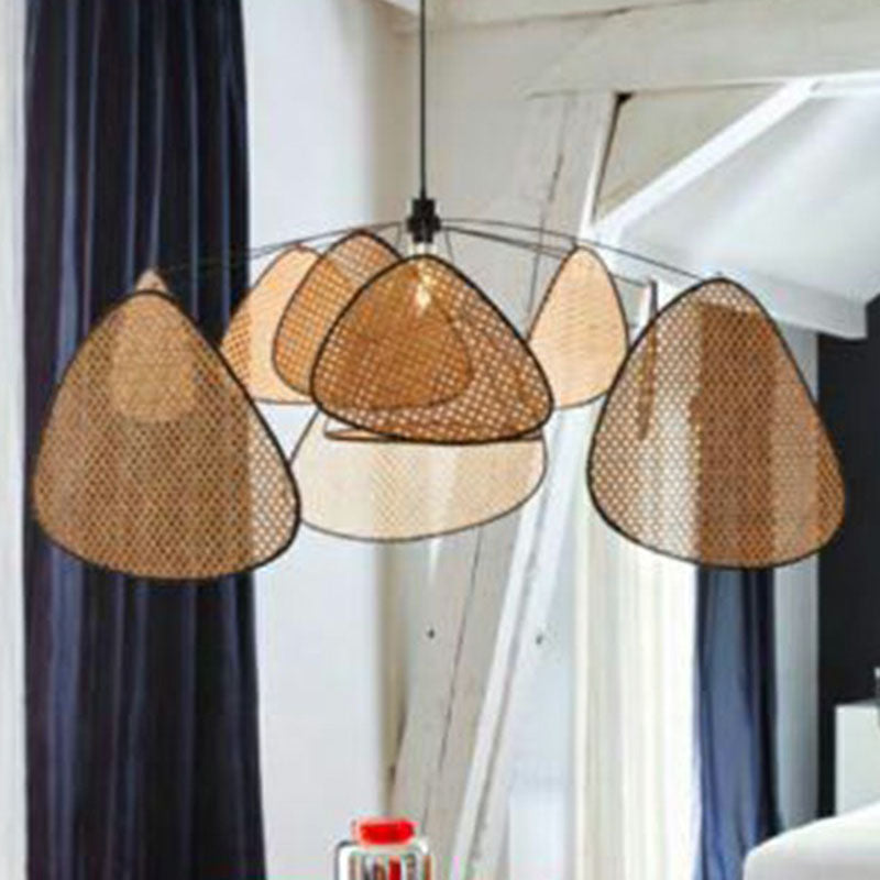 Chinese Handmade Suspension Lighting Rattan 1 Head Living Room Pendant Ceiling Light in Wood