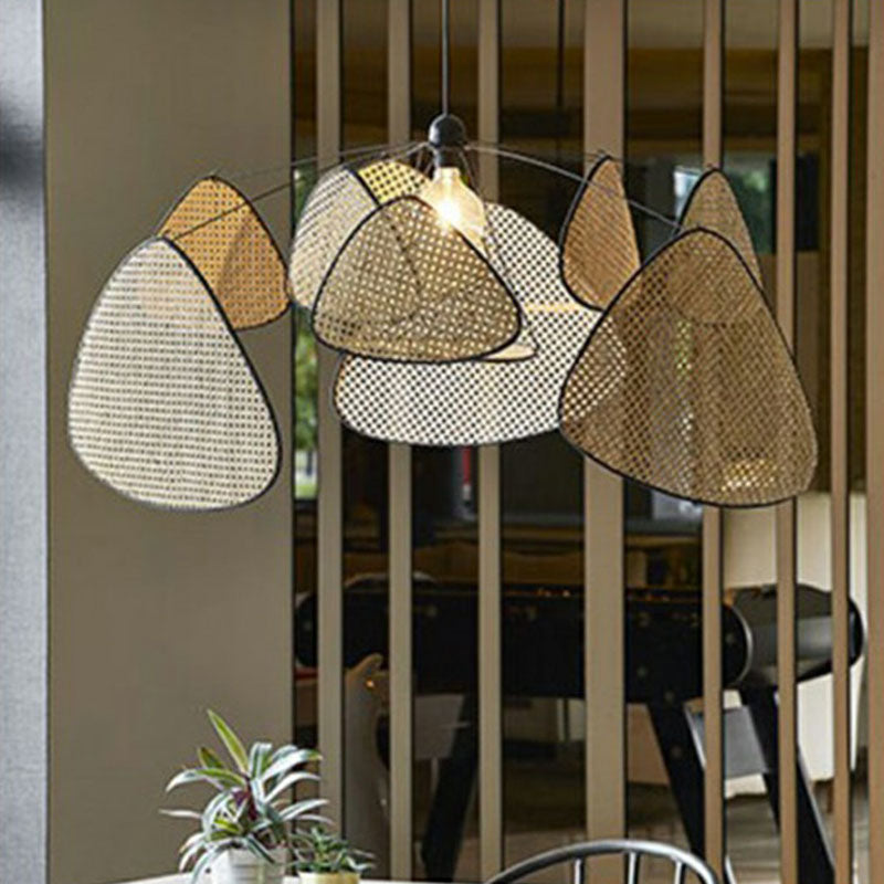 Chinese Handmade Suspension Lighting Rattan 1 Head Living Room Pendant Ceiling Light in Wood
