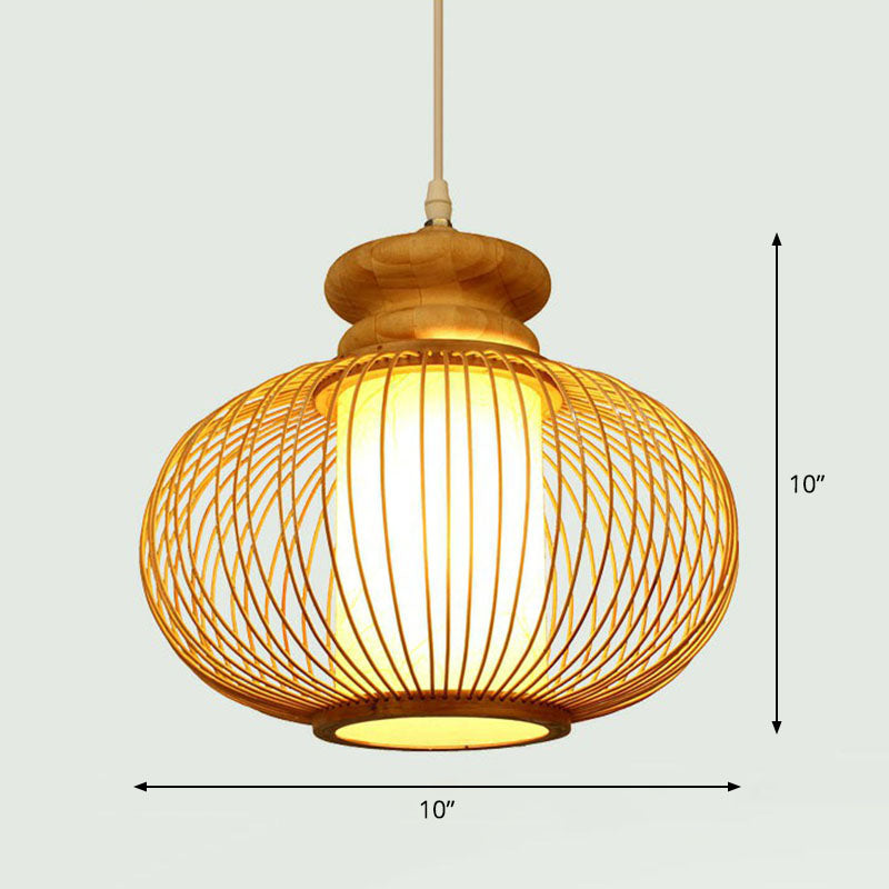 Handcrafted Ceiling Light Chinese Style Bamboo Single Restaurant Hanging Pendant Light in Wood