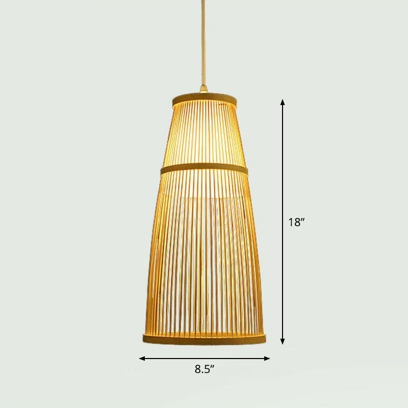 Handcrafted Ceiling Light Chinese Style Bamboo Single Restaurant Hanging Pendant Light in Wood