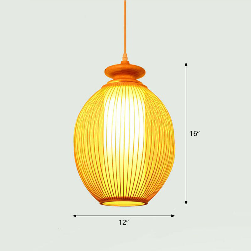 Handcrafted Ceiling Light Chinese Style Bamboo Single Restaurant Hanging Pendant Light in Wood