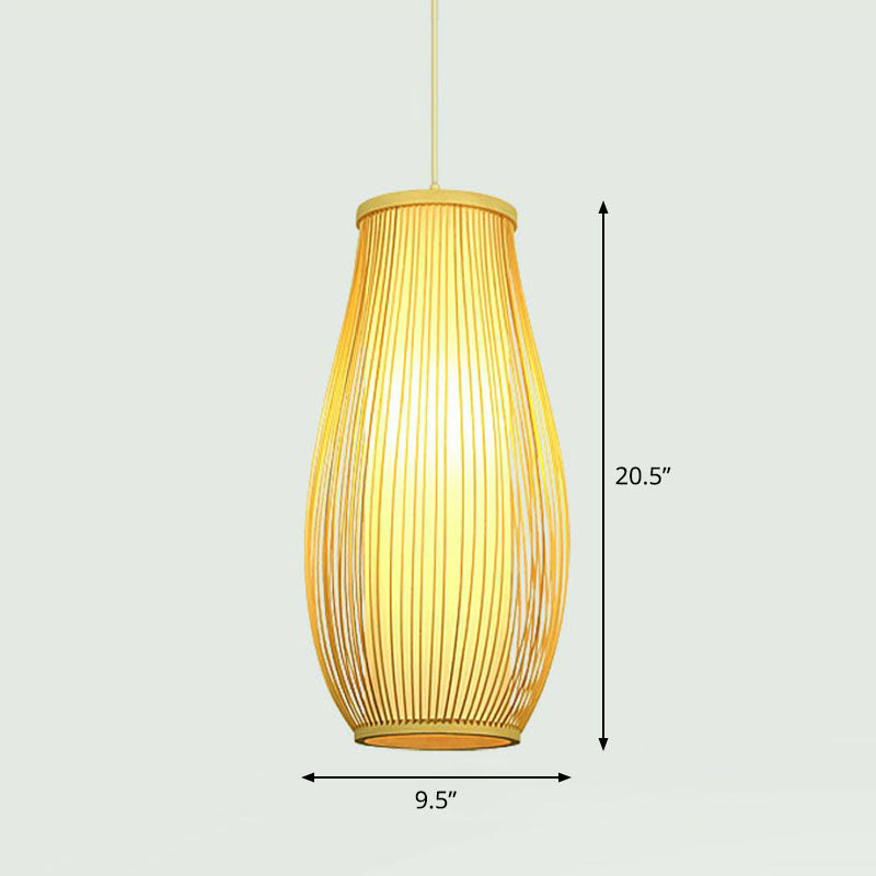 Handcrafted Ceiling Light Chinese Style Bamboo Single Restaurant Hanging Pendant Light in Wood